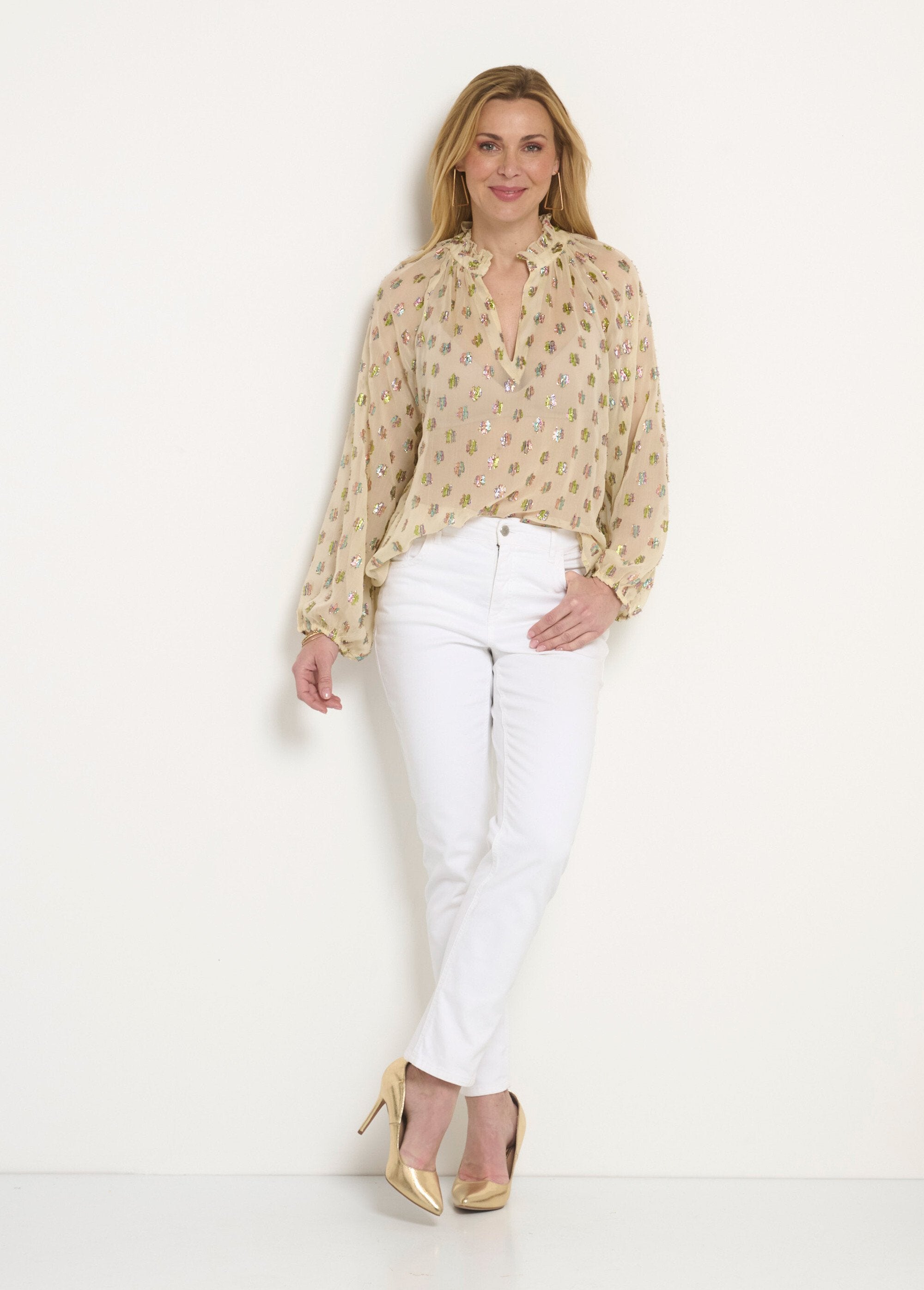 Metallic_patterned_voile_blouse_with_V-neck_Ecru_SF1_slim