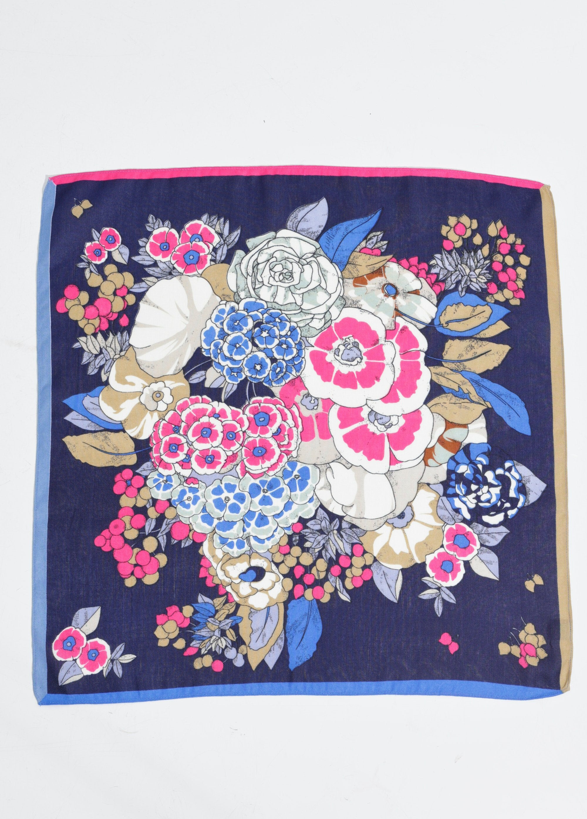 Camellia_floral_theme_square_scarf_Navy_and_pink_DE1_slim
