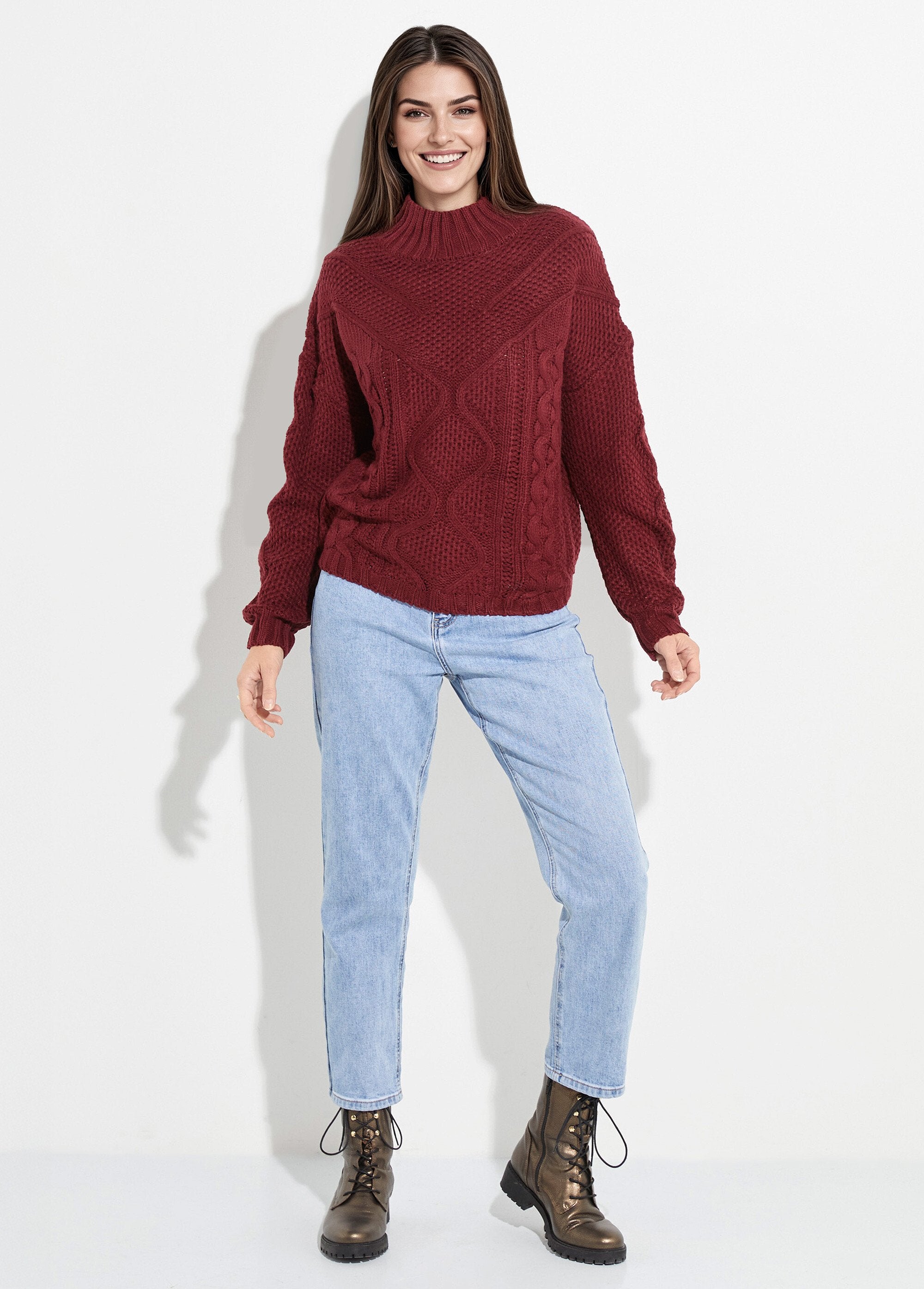 High-neck_sweater,_fancy_knit_pattern_Bordeaux_SF1_slim