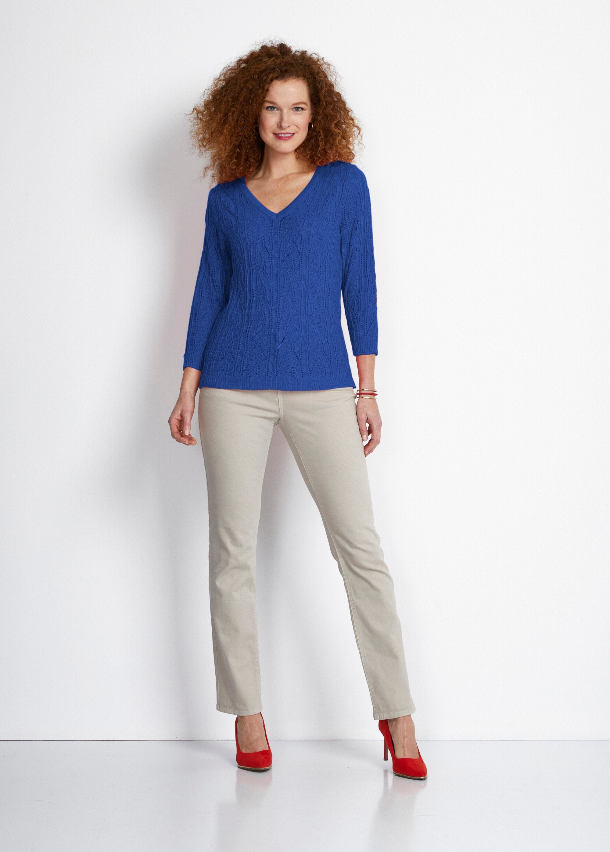V-neck_sweater_with_3/4_sleeves_and_openwork_knit_Blue_SF1_slim