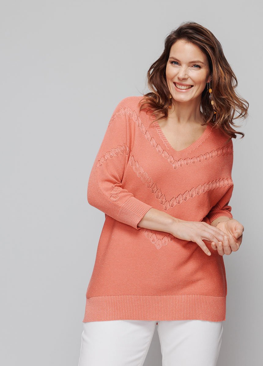 Openwork_fancy_shiny_knit_sweater_Coral_FA1_slim