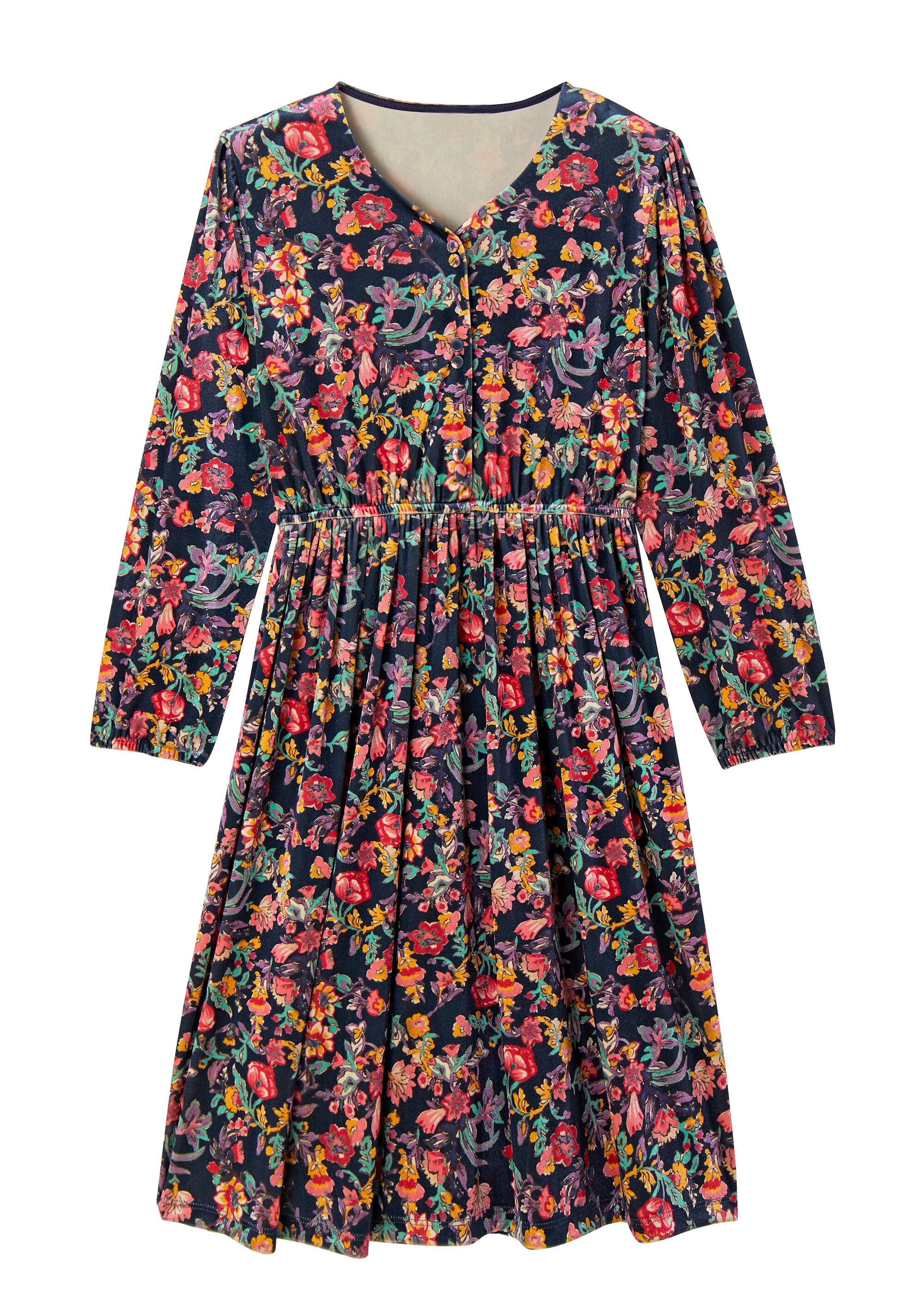 Short_floral_velvet_V-neck_flared_dress_Navy_and_pink_AP1_slim