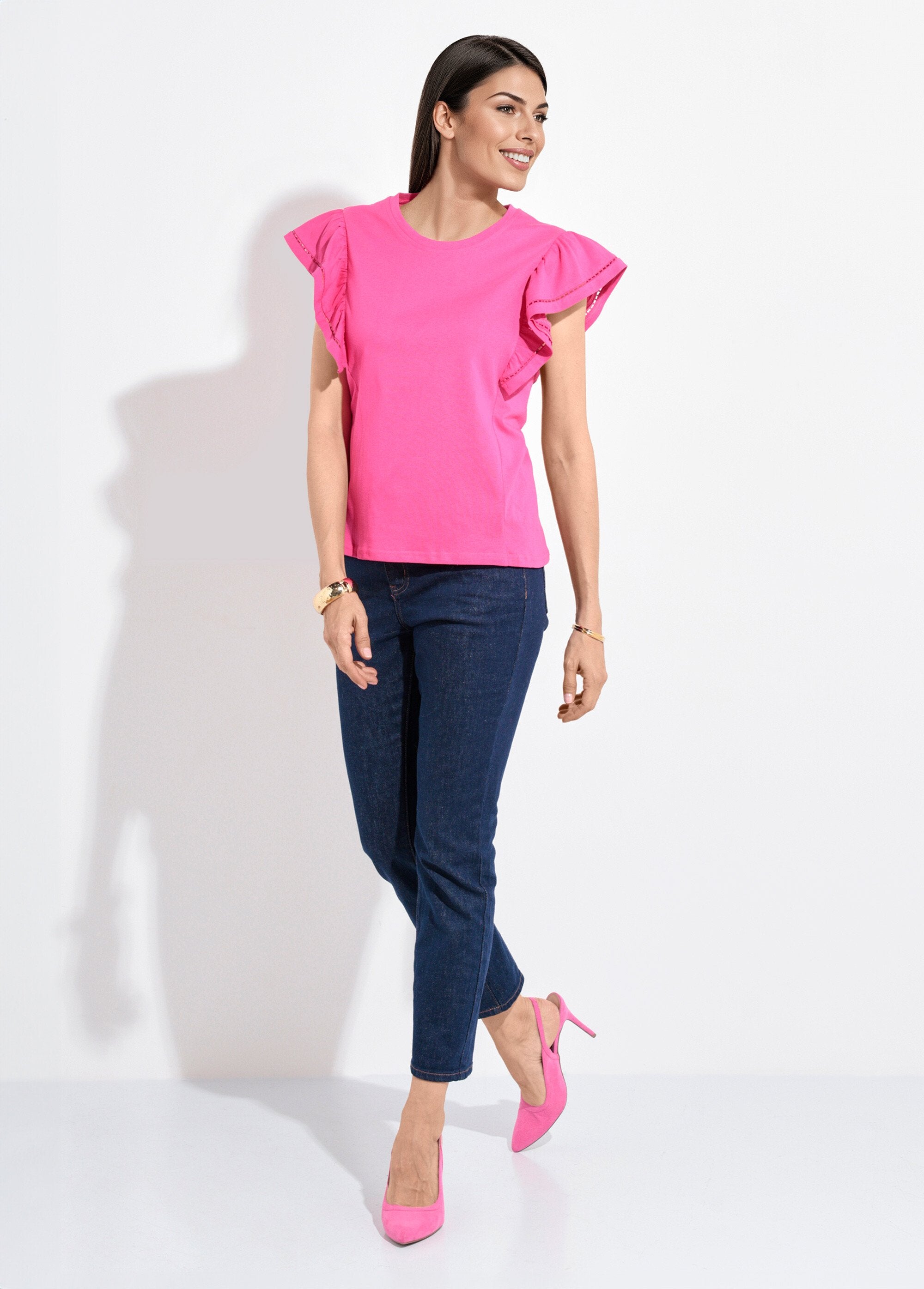 Openwork_ruffled_short-sleeved_T-shirt_Fuchsia_SF1_slim