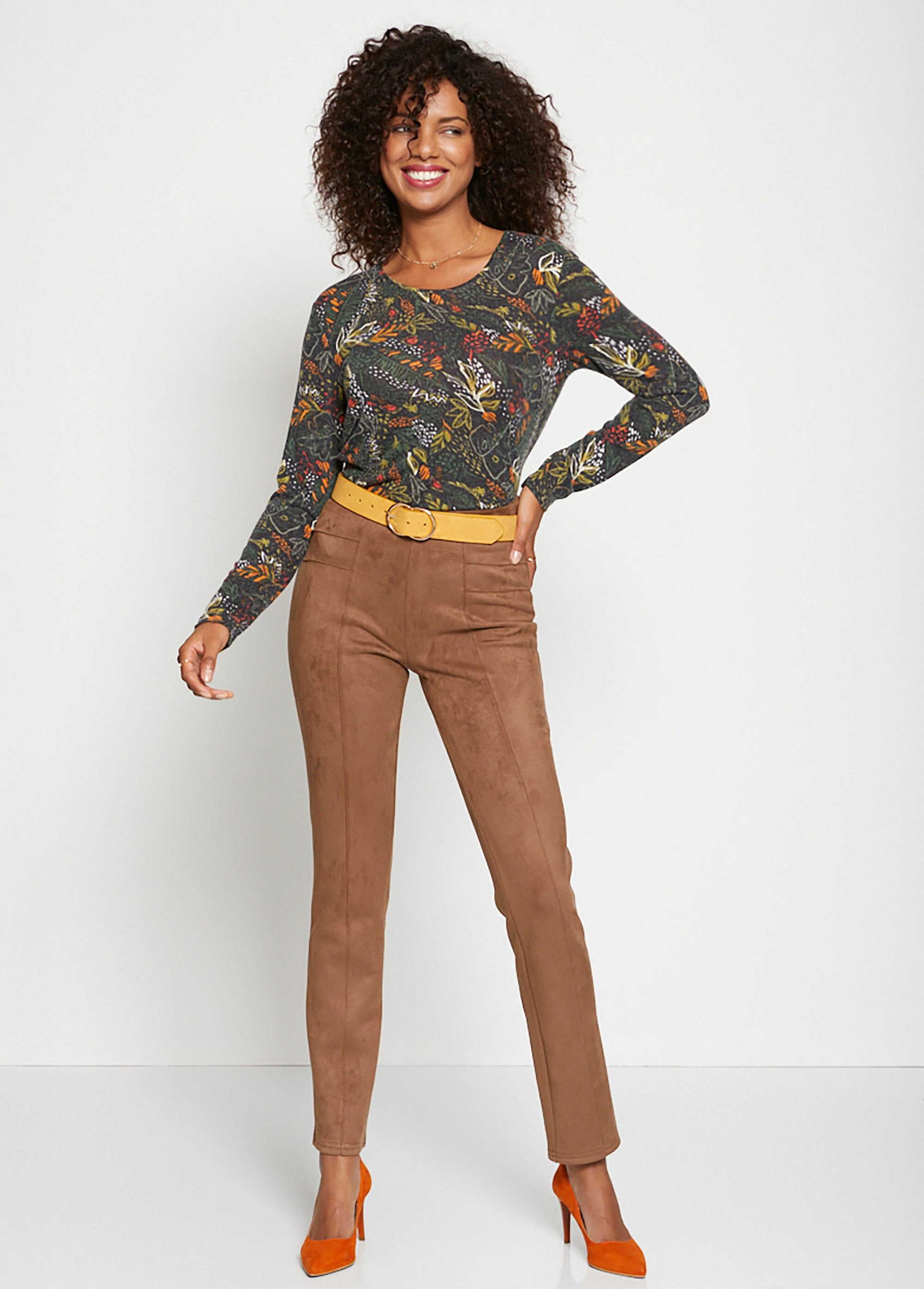 Fancy_printed_round_neck_T-shirt_Black_and_orange_SF1_slim