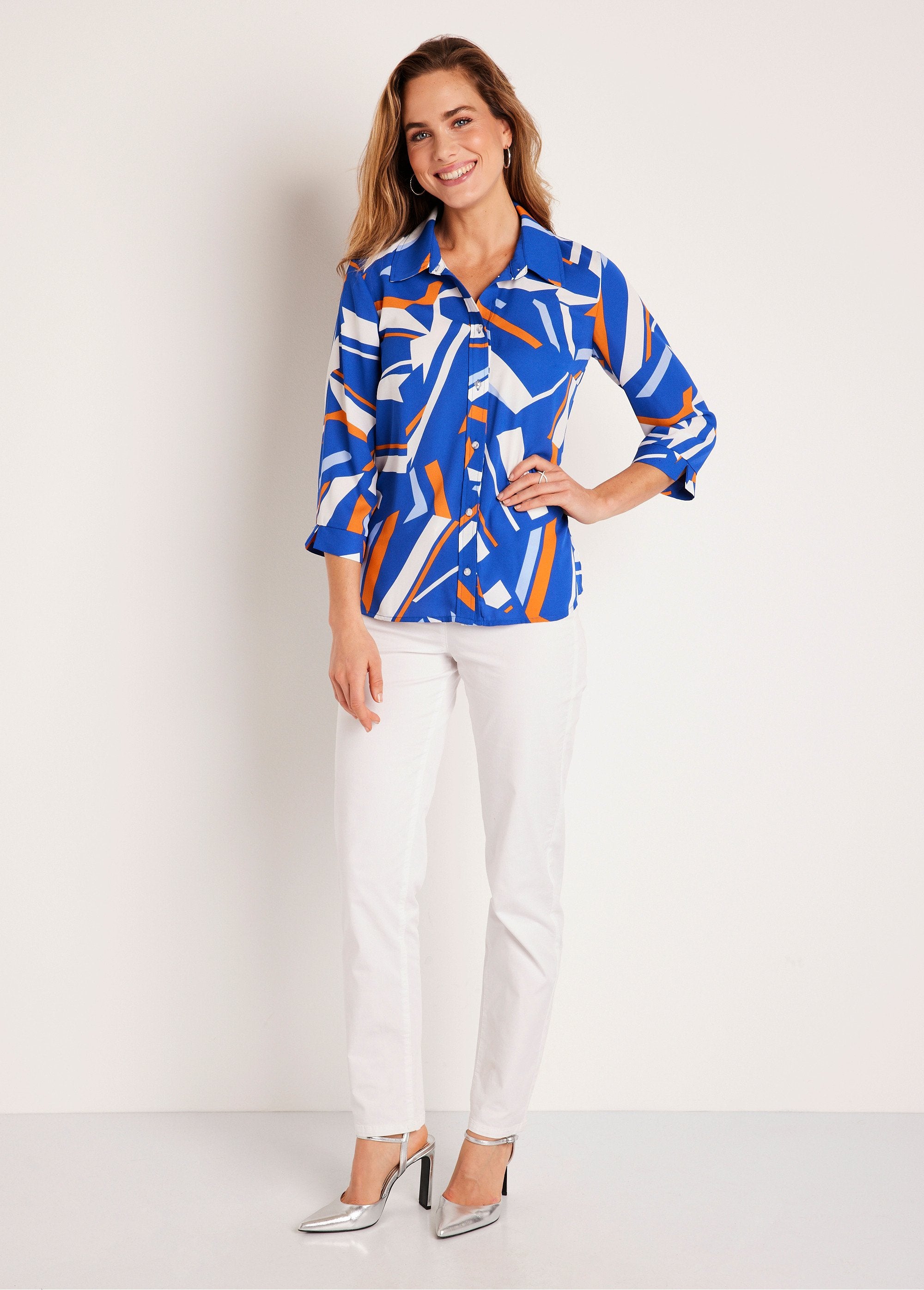 Straight_graphic_blouse_with_3/4_sleeves_Orange_Imp_SF1_slim