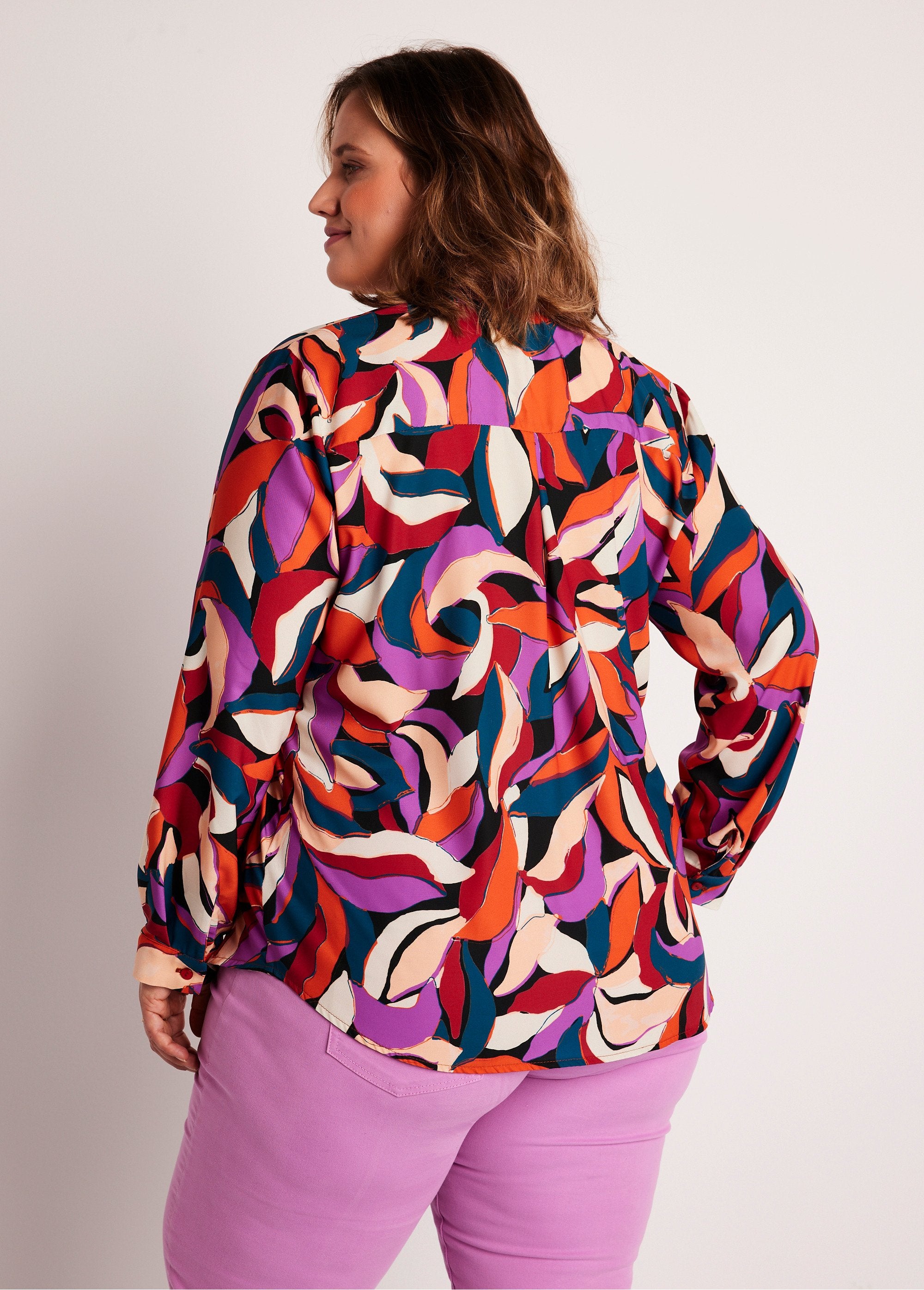 Long_sleeve_leaf_pattern_blouse_Orange_and_purple_DO1_curvy