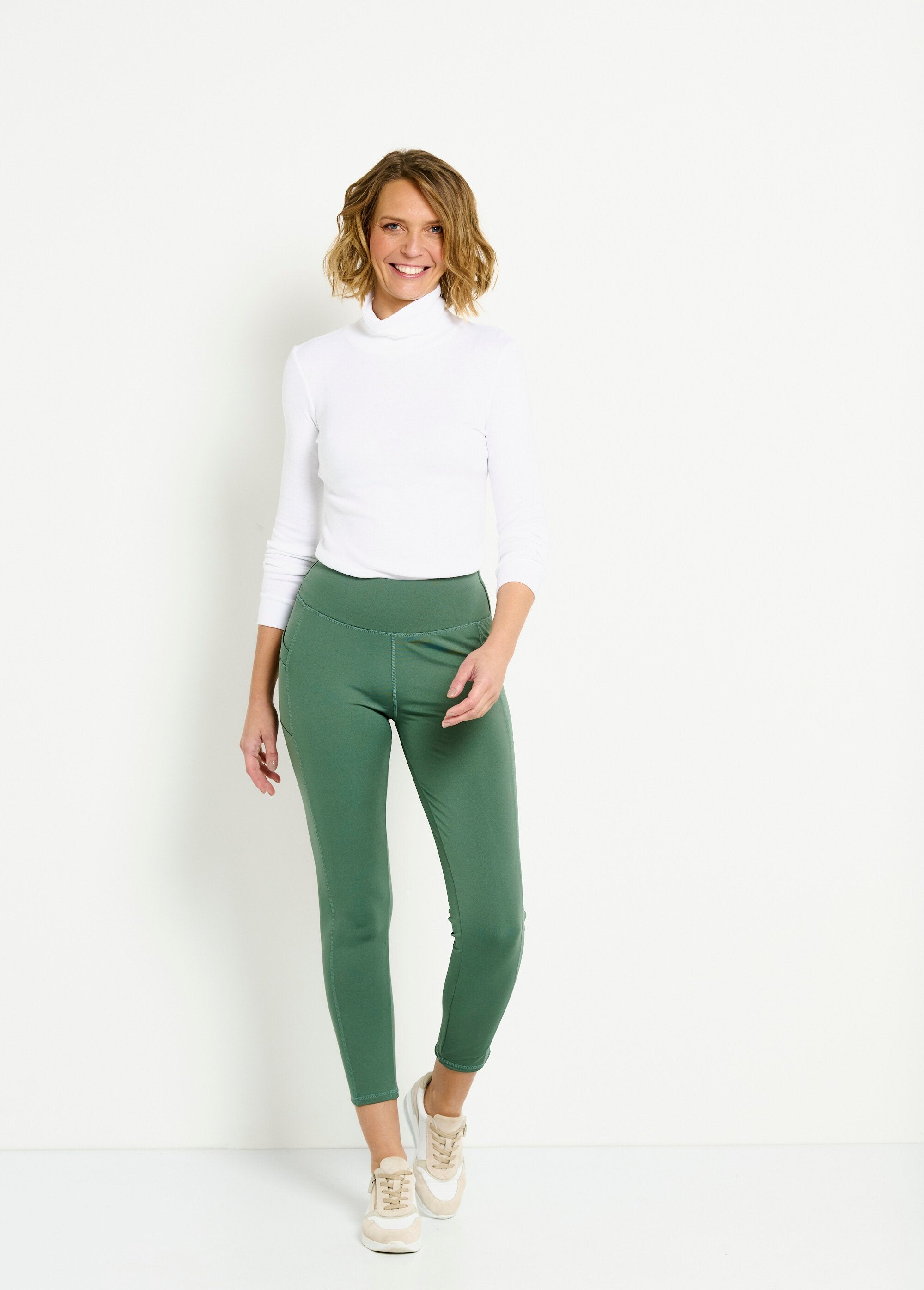 Legging_de_sport_uni_ceinture_élastiquée_Vert_SF1_slim