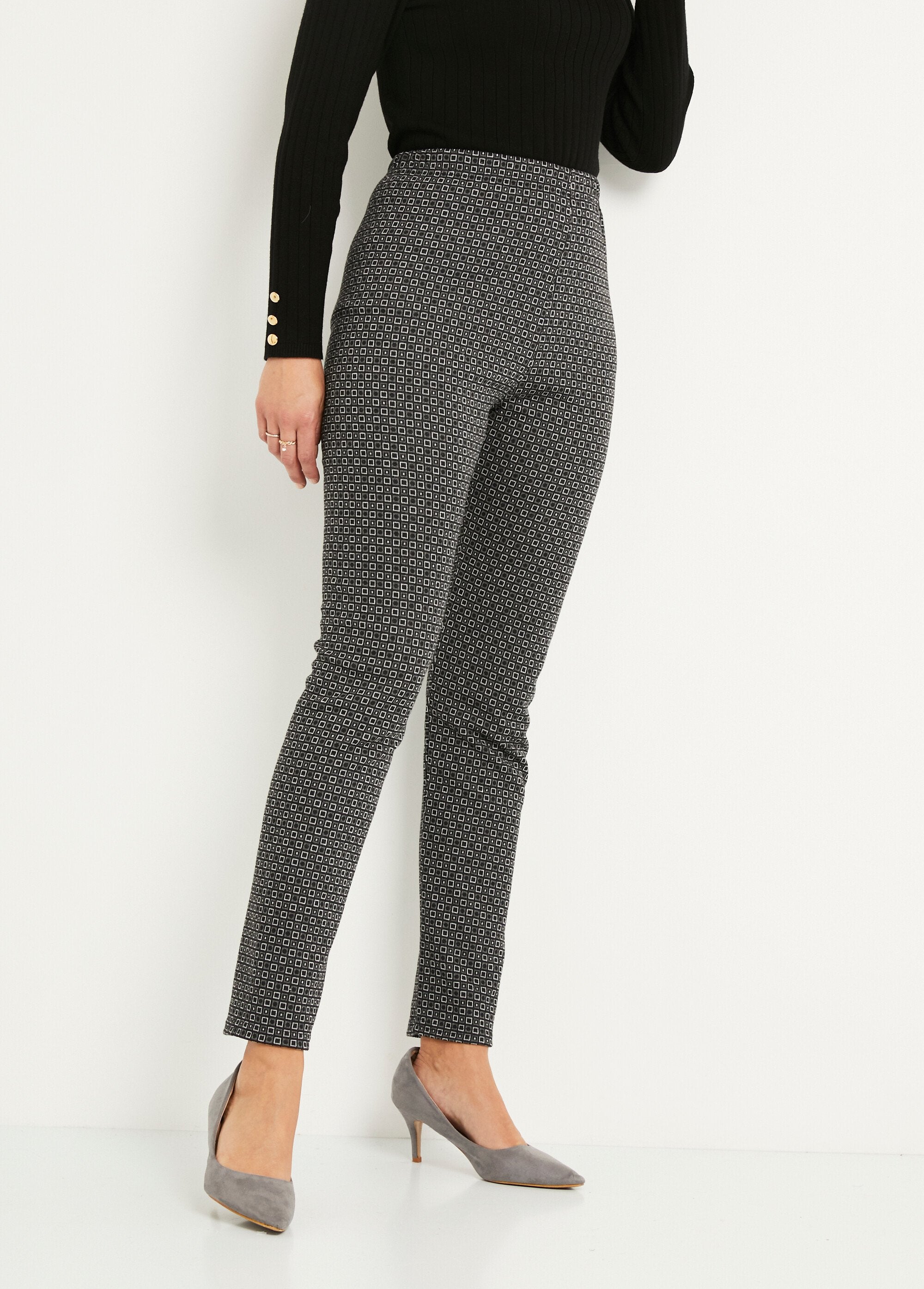 Straight_tapered_pants_with_elasticated_waist_in_jacquard_Gray_and_black_FA1_slim