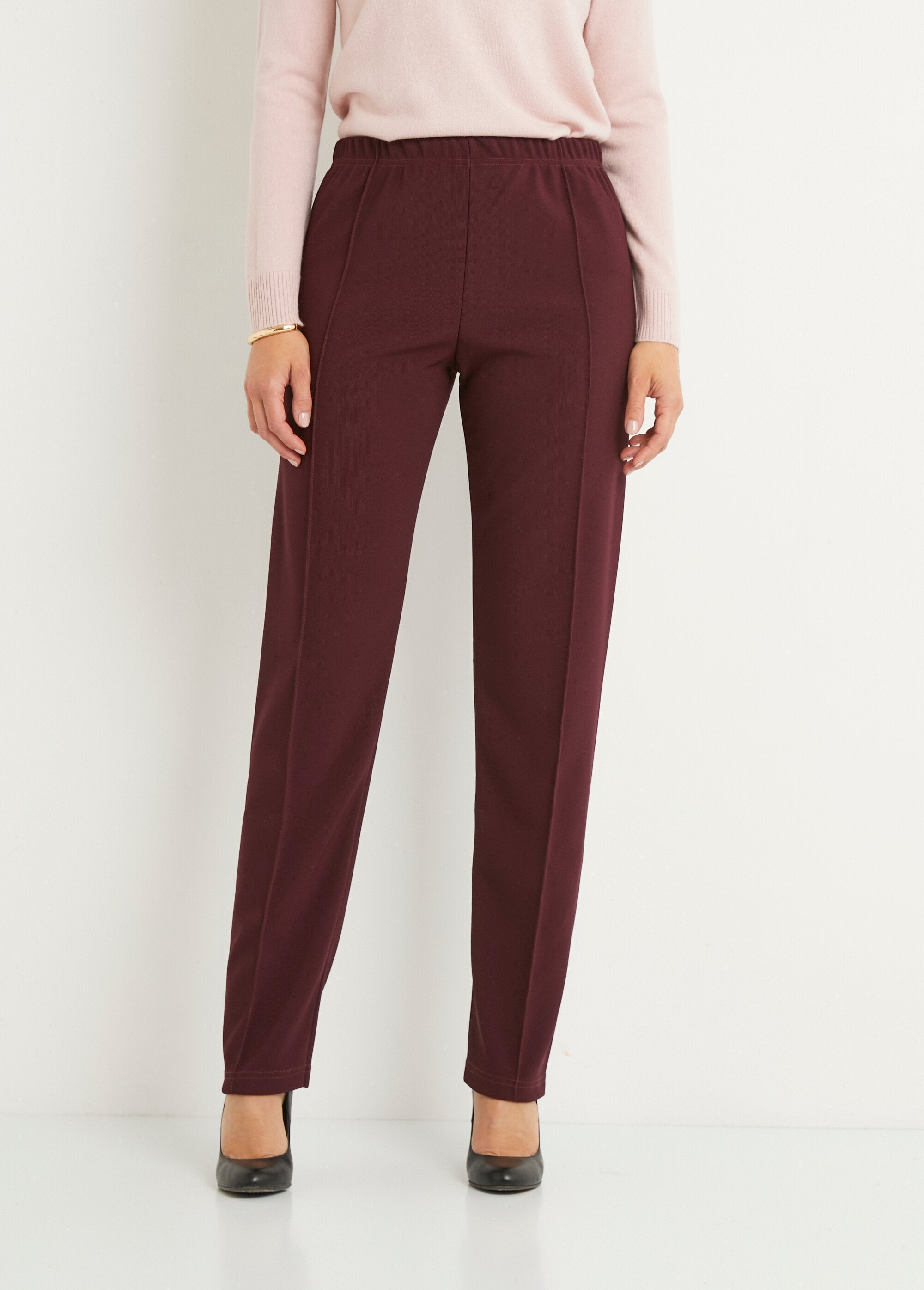 Straight_pants_with_elasticated_waist_and_ribbed_knit_Bordeaux_FA1_slim