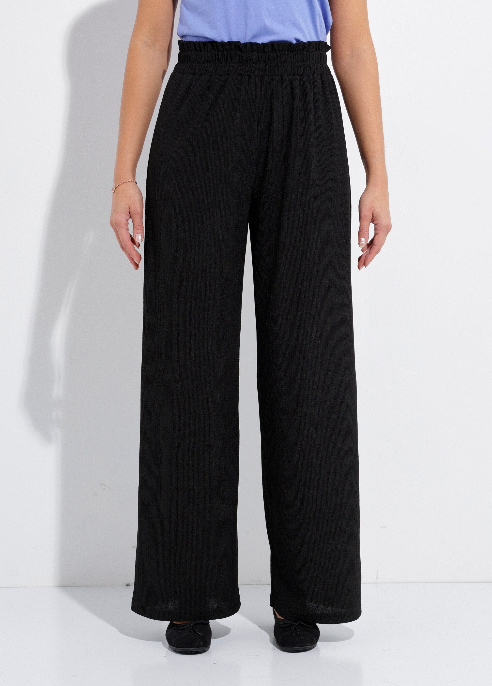 Pantalon_vert_large_taille_élastiquée_maille_relief_Noir_FA1_slim