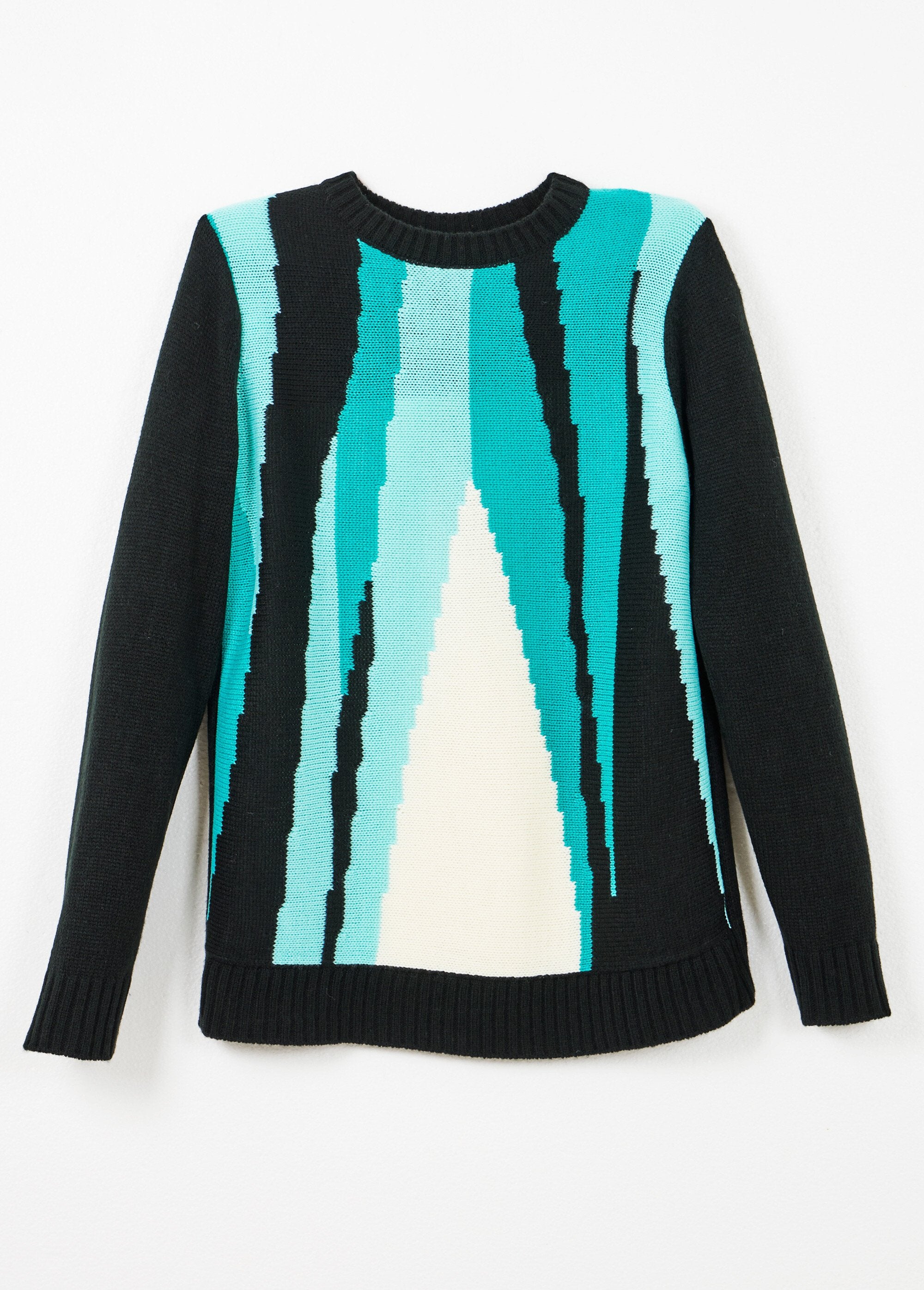 Pull_chaud_col_rond_jacquard_graphique_Noir_et_aqua_AP1_slim