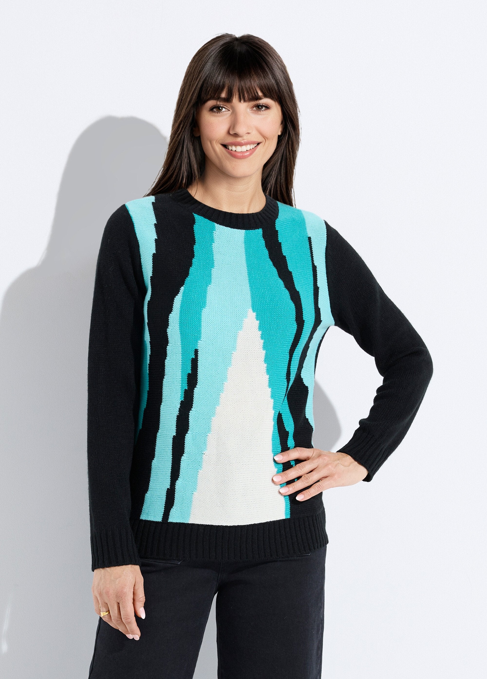 Pull_chaud_col_rond_jacquard_graphique_Noir_et_aqua_FA1_slim