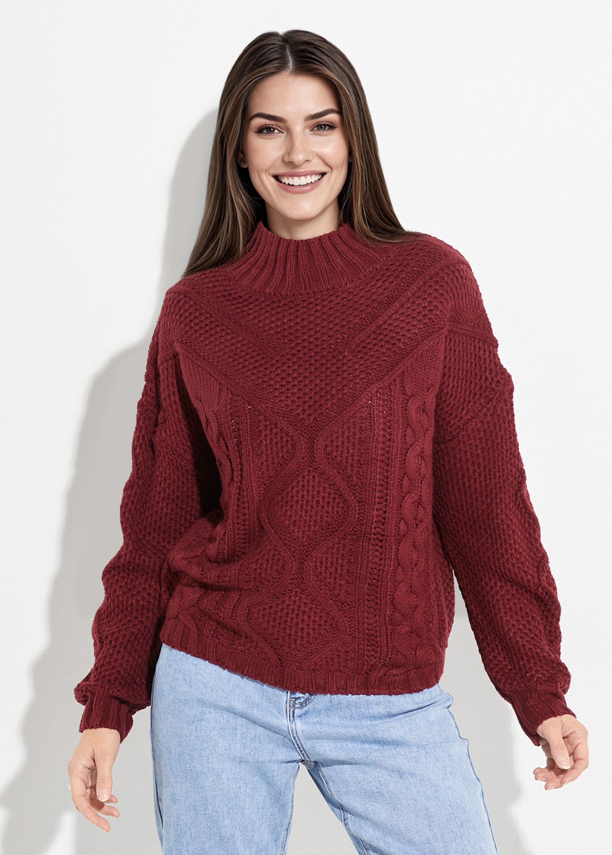 High-neck_sweater,_fancy_knit_pattern_Bordeaux_FA1_slim