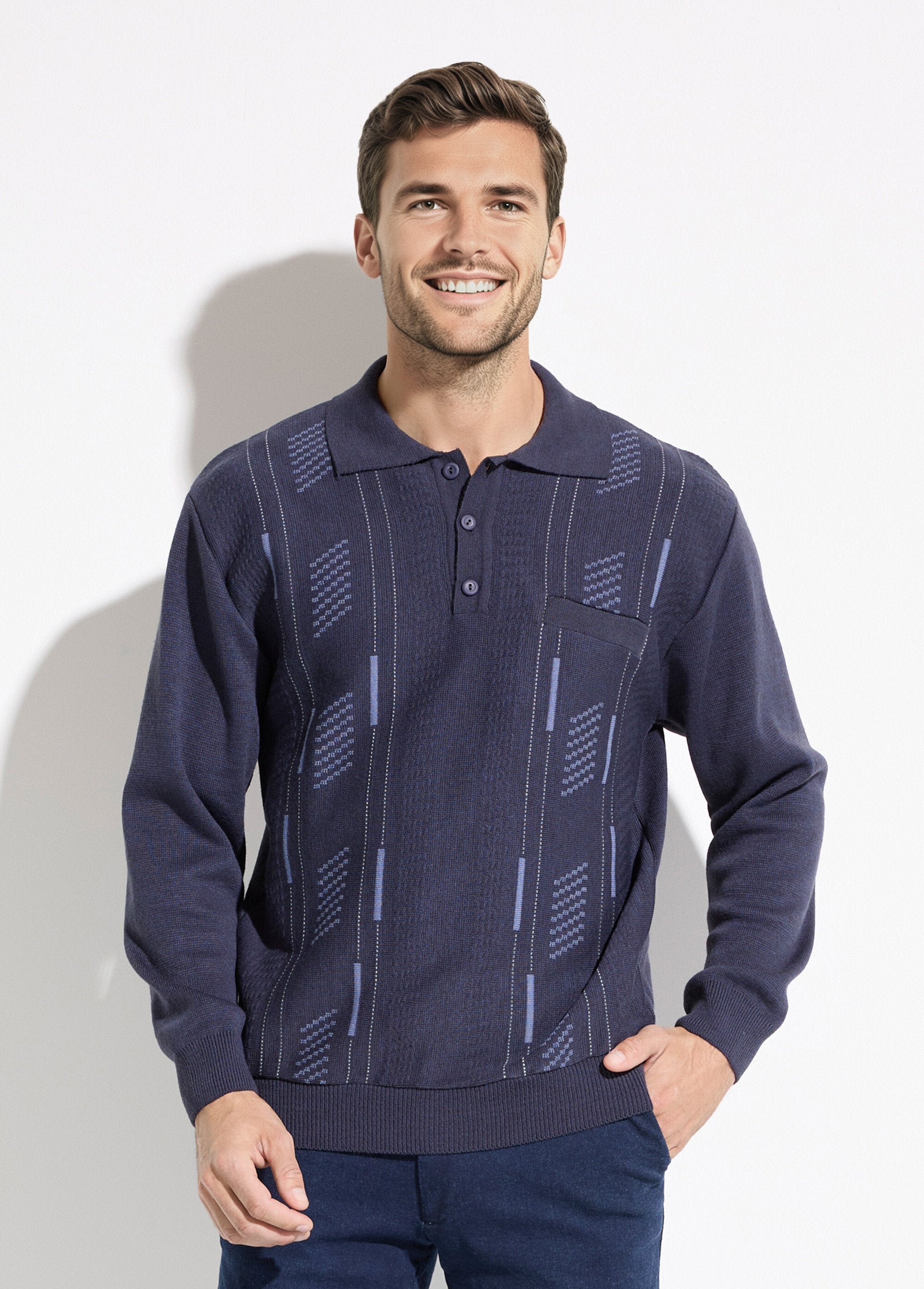 Long-sleeved_wool_jacquard_button-up_polo_neck_sweater_Marine_FA1_slim