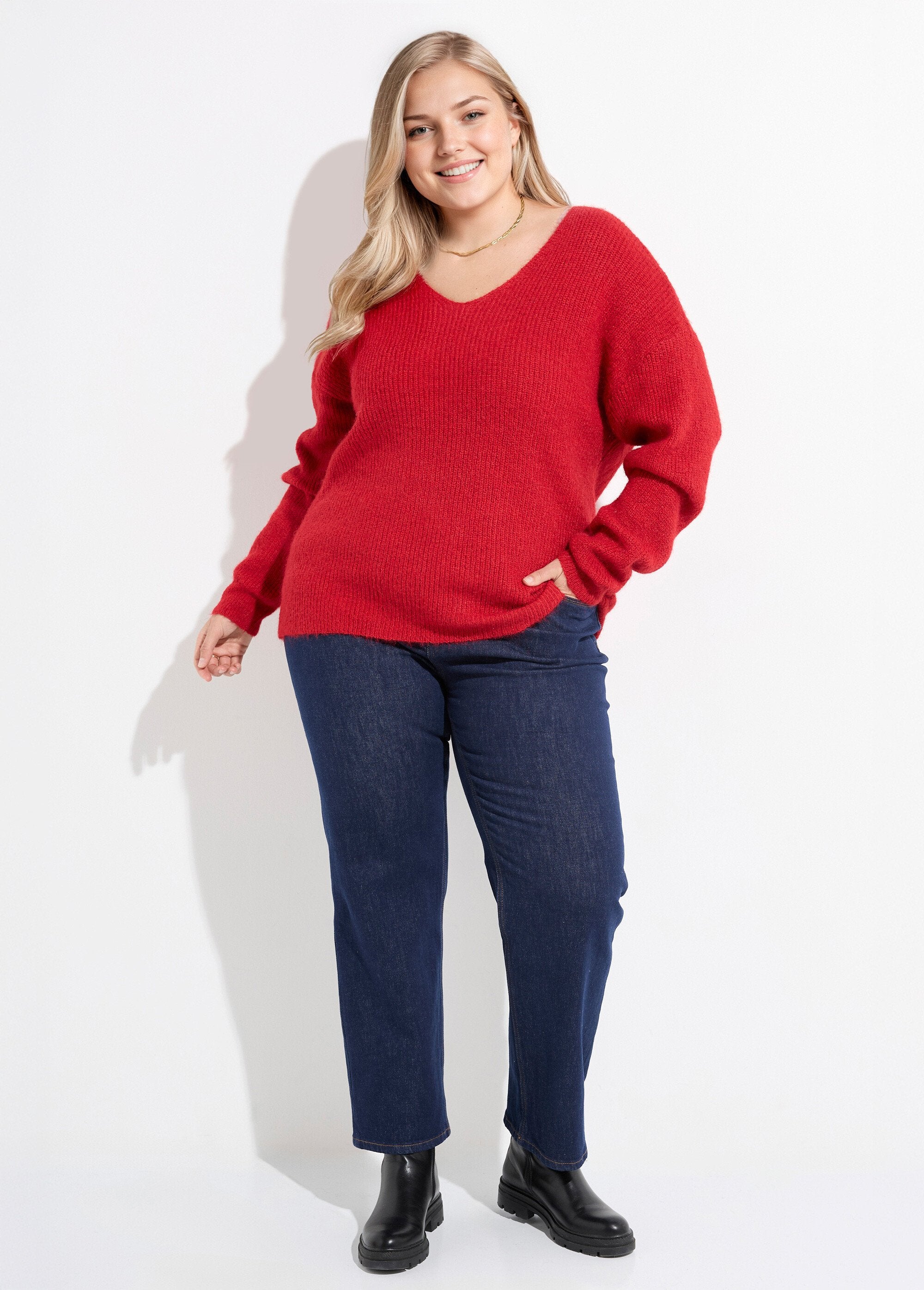 Pull_col_V_chaud_maille_mousseuse_laine_Rouge_SF1_curvy