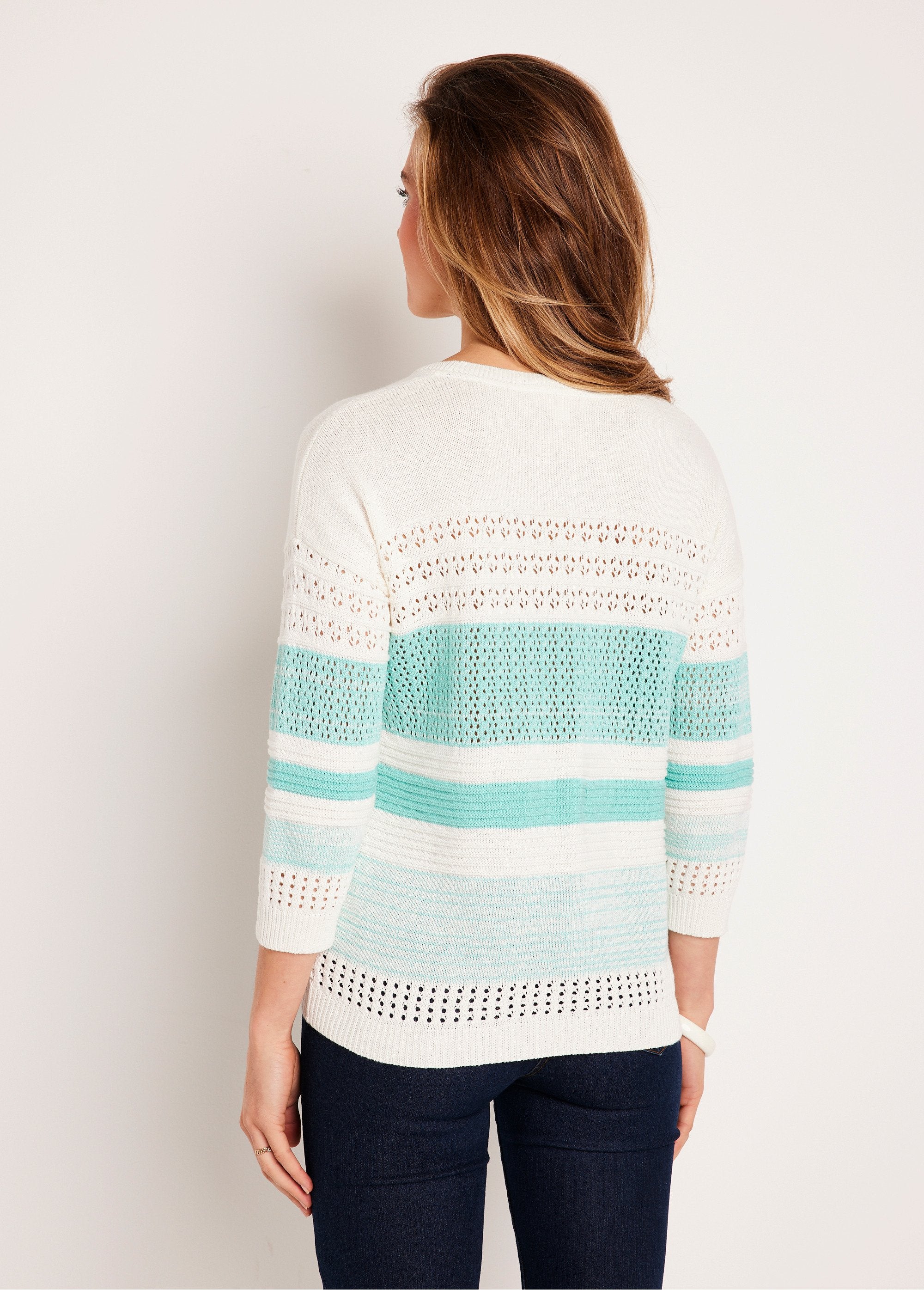 3/4_sleeve_openwork_cotton_blend_sweater_Aqua_DO1_slim