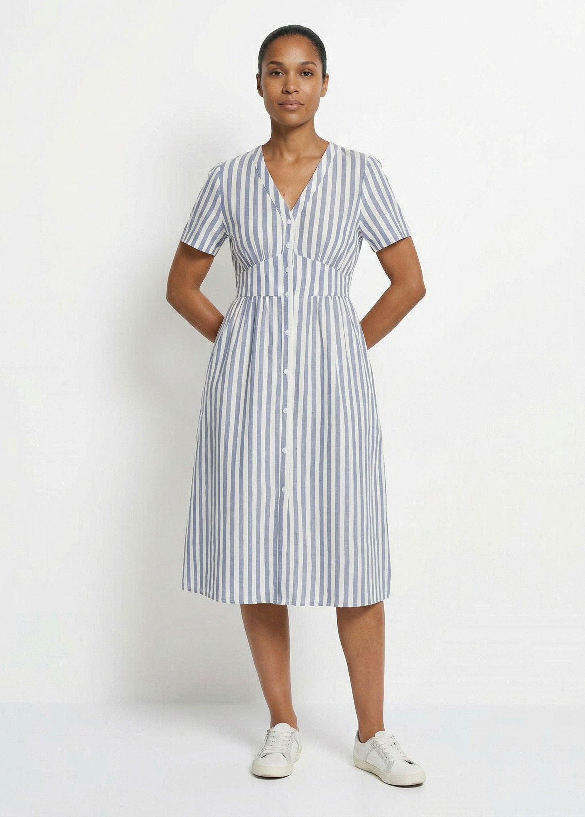 High-waisted_striped_pure_cotton_dress_Striped_blue_FA1_slim