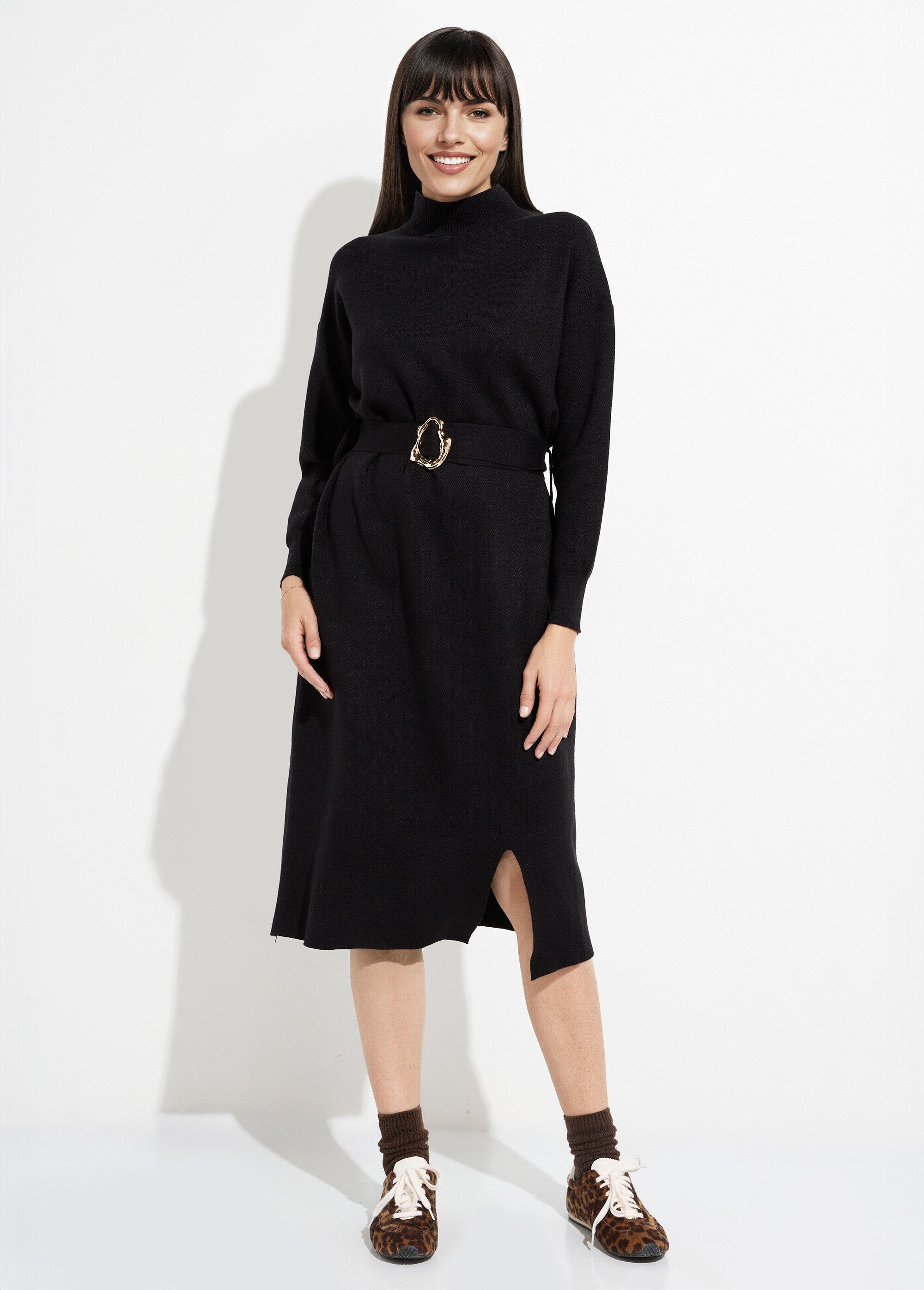 High-neck_sweater_dress_with_metal_belt_Black_FA1_slim