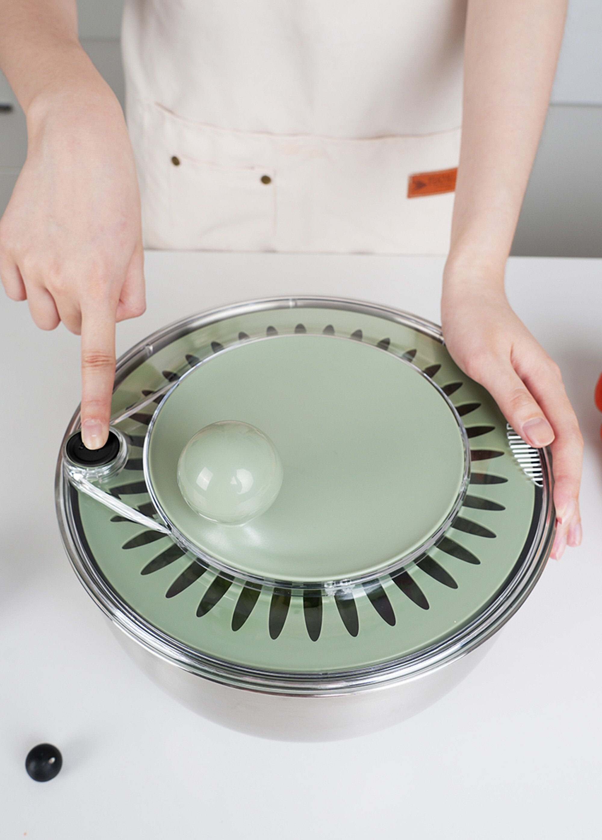 Saladier_inox/Essoreuse_à_salade_2_en_1_Olive_et_gris_DE4_slim