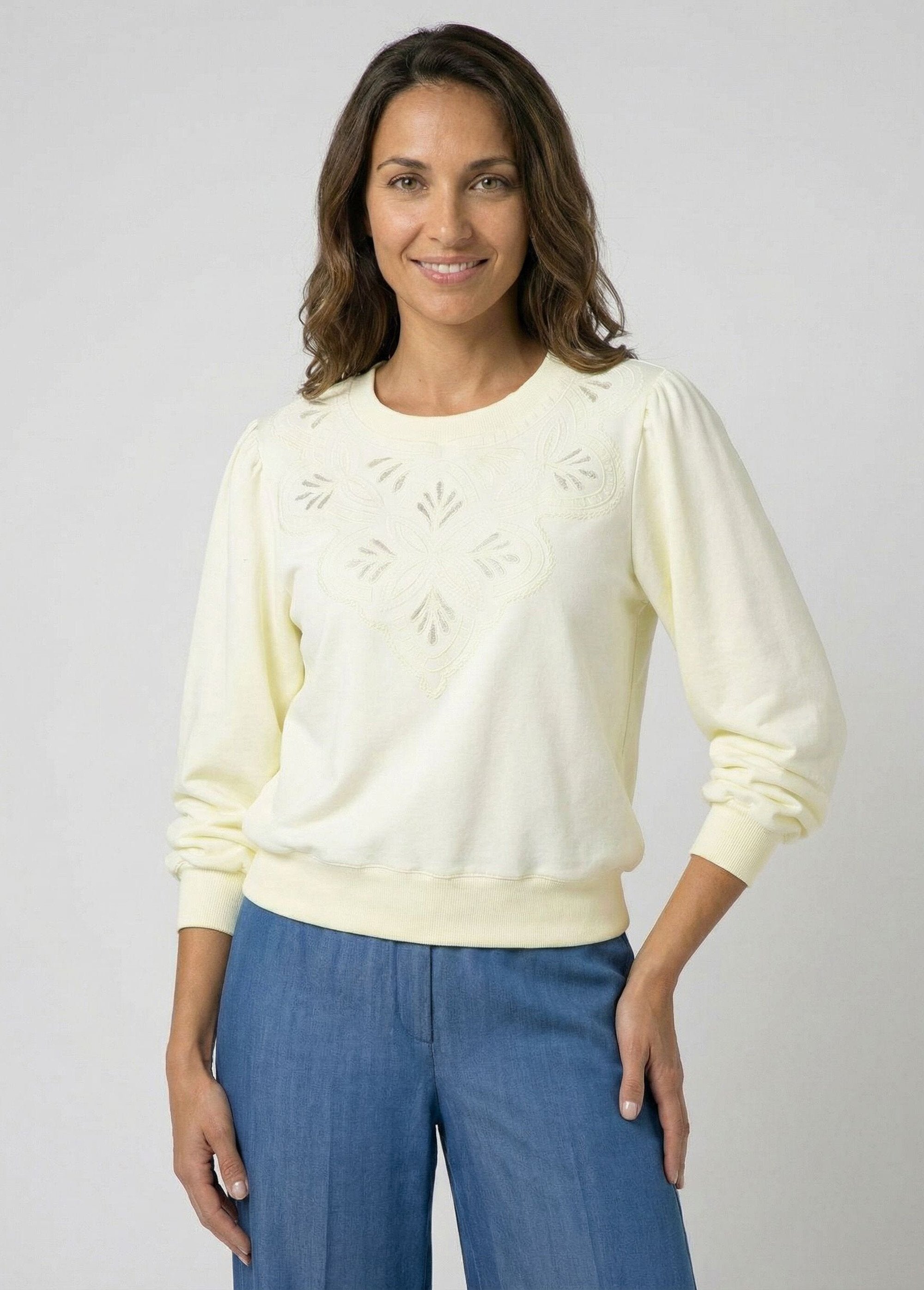 Embroidered_openwork_pure_cotton_fleece_sweatshirt_YELLOW_FA1_slim