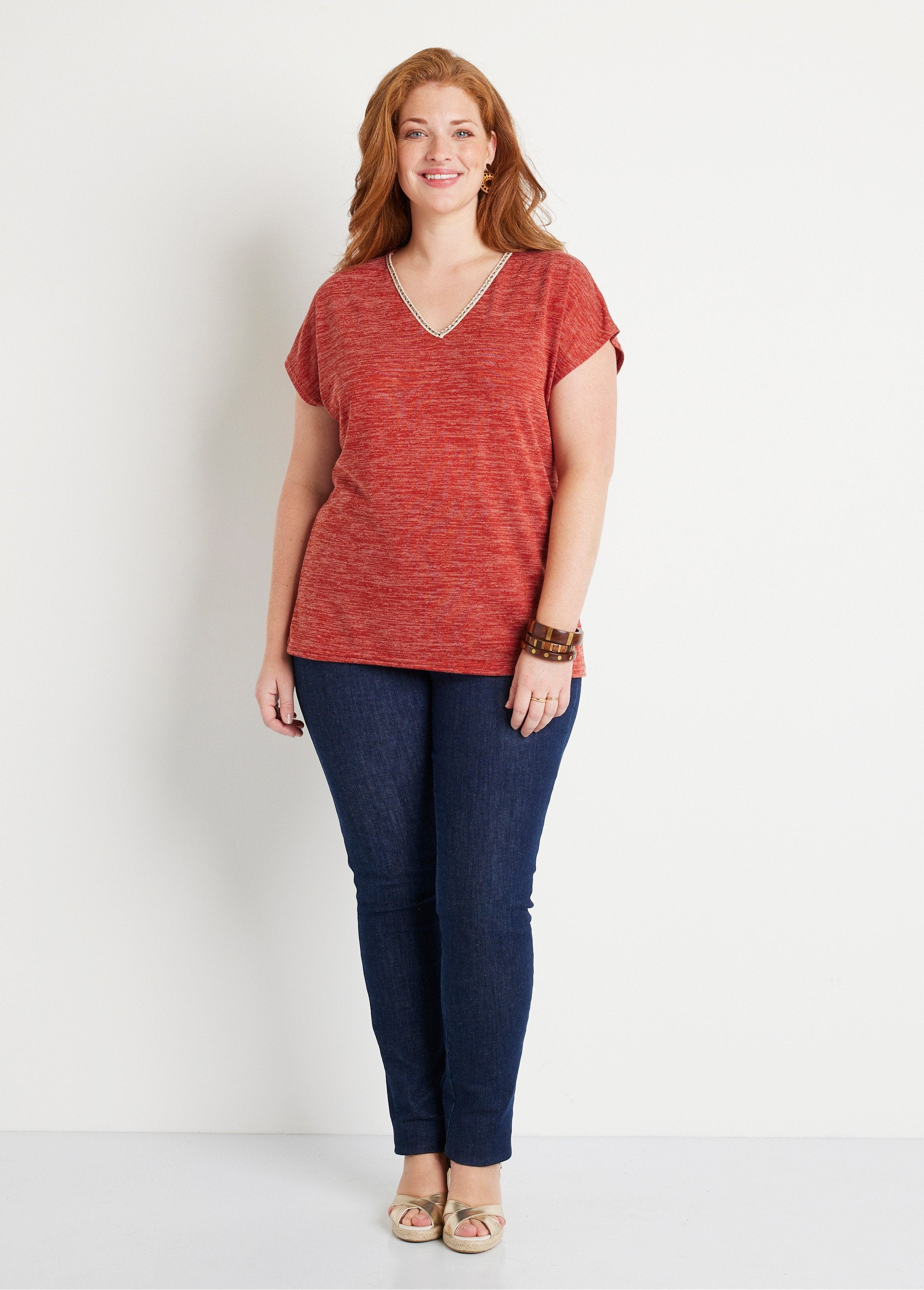 Short_plain_linen_effect_t-shirt_Paprika_SF1_curvy