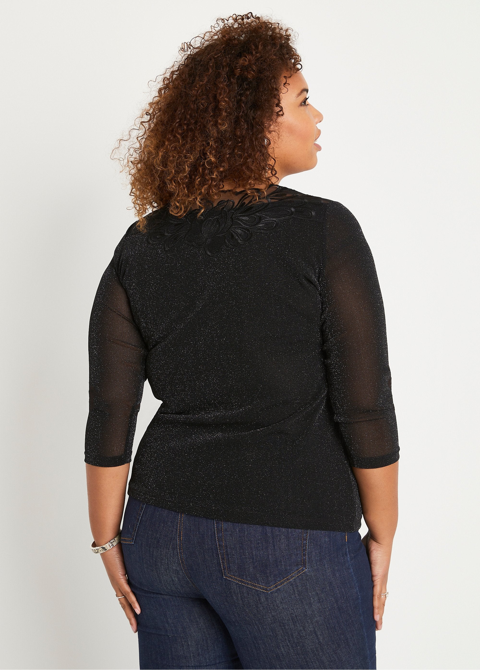 Shiny_embroidered_3/4_sleeve_t-shirt_Black_DO1_curvy