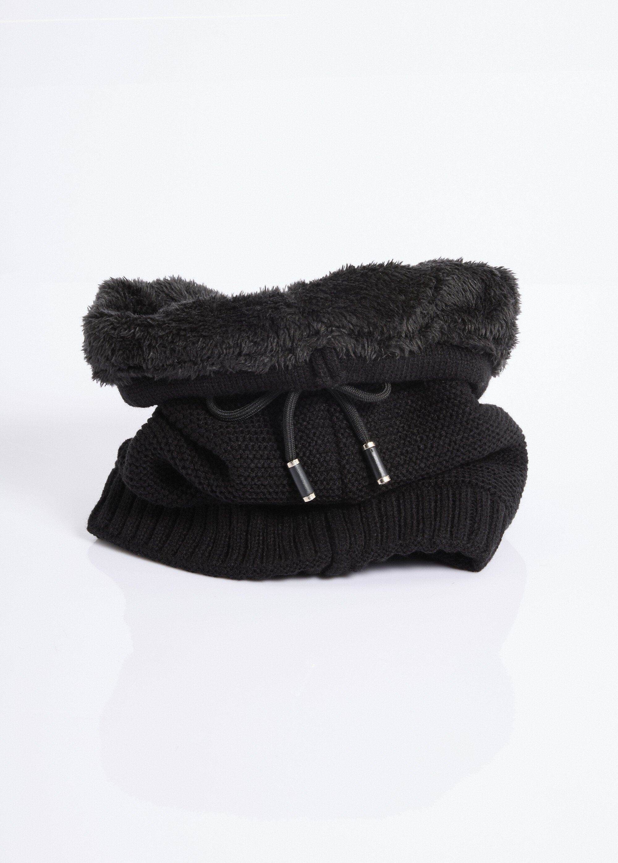 Knit_and_sherpa_neck_warmer,_rice_stitch_Black_FA1_slim