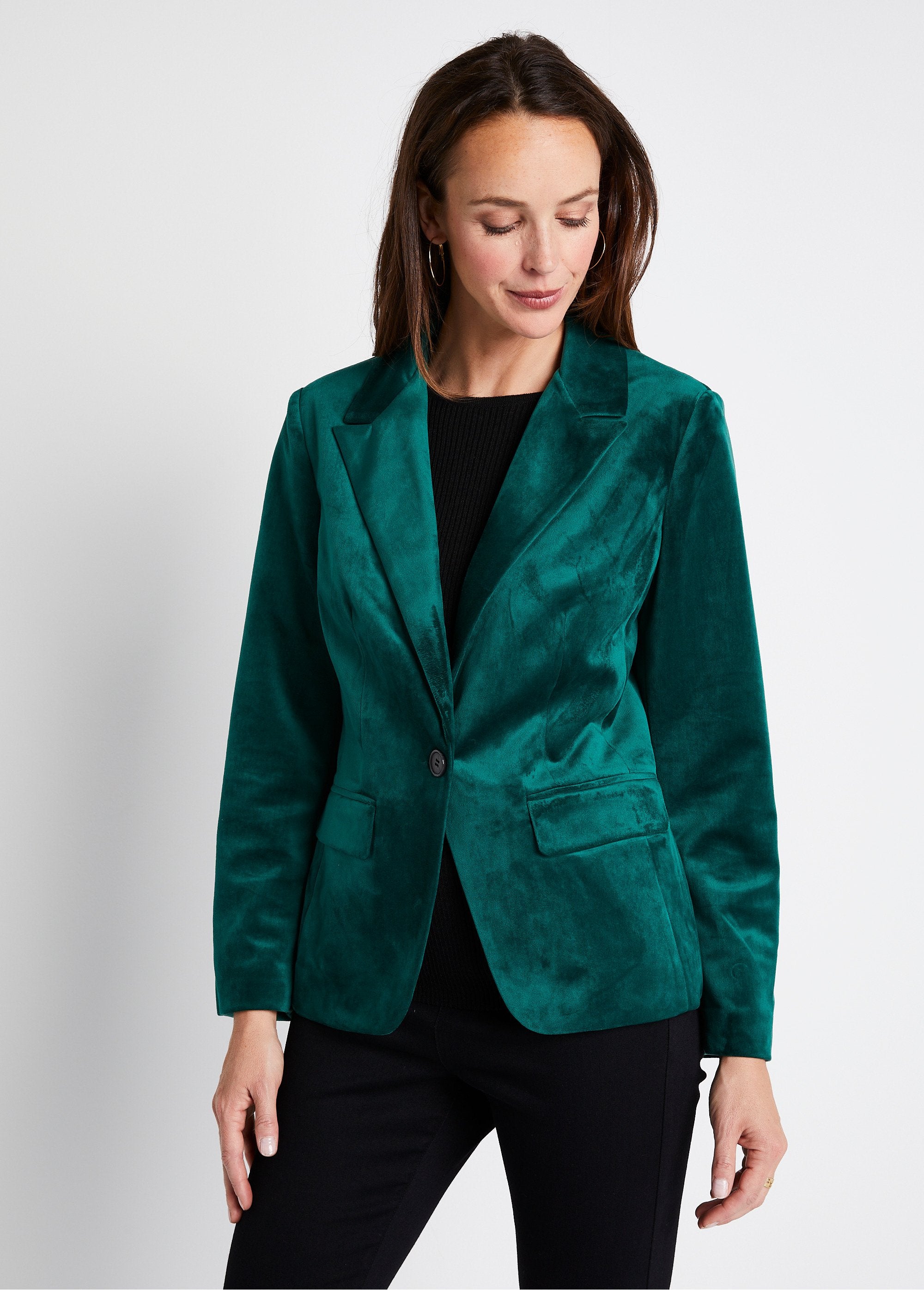 Straight_plain_velvet_blazer_jacket_with_tailored_collar_Green_FA2_slim