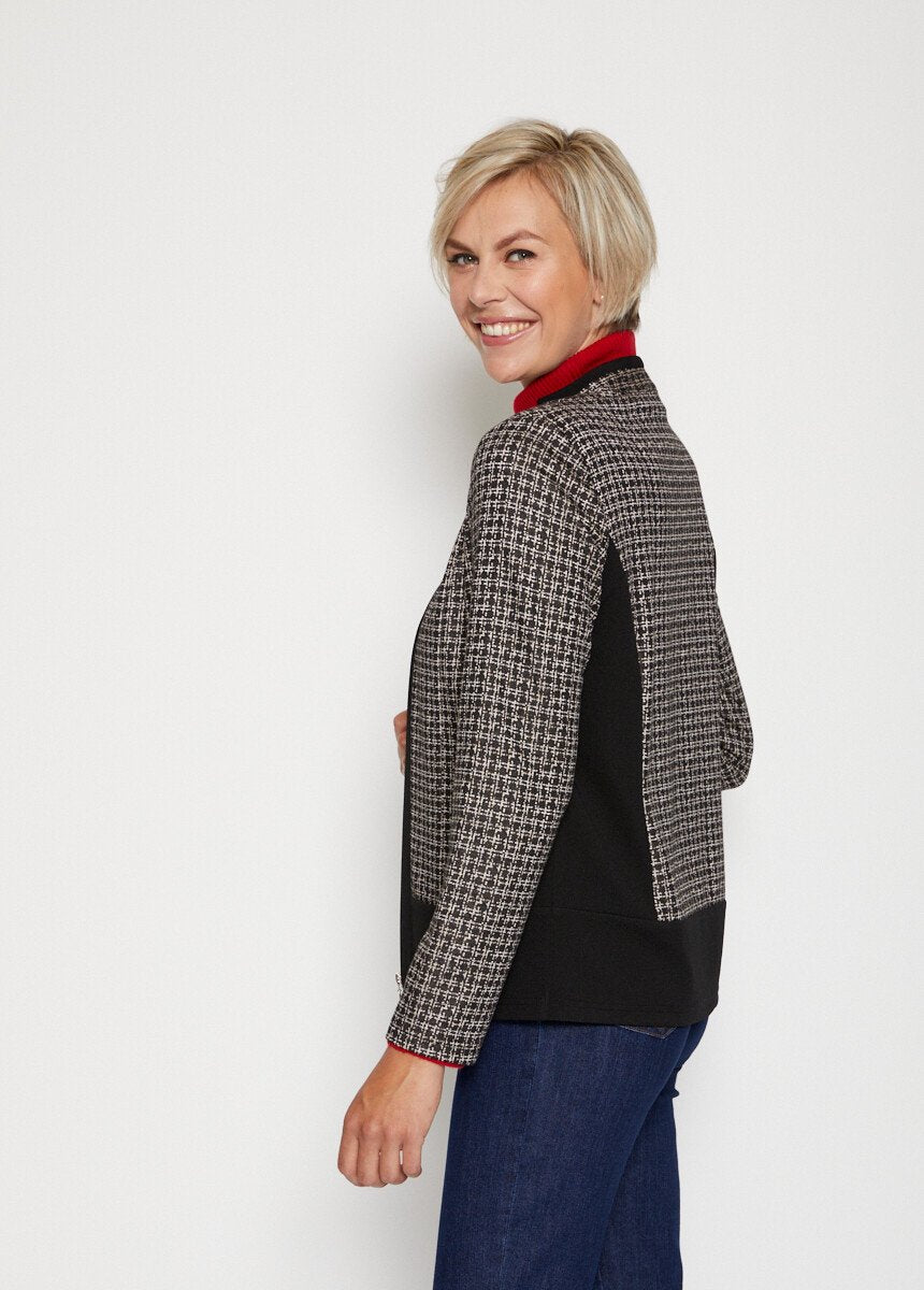 Veste_maille_jacquard_détails_unis_Noir_et_naturel_DR1_slim